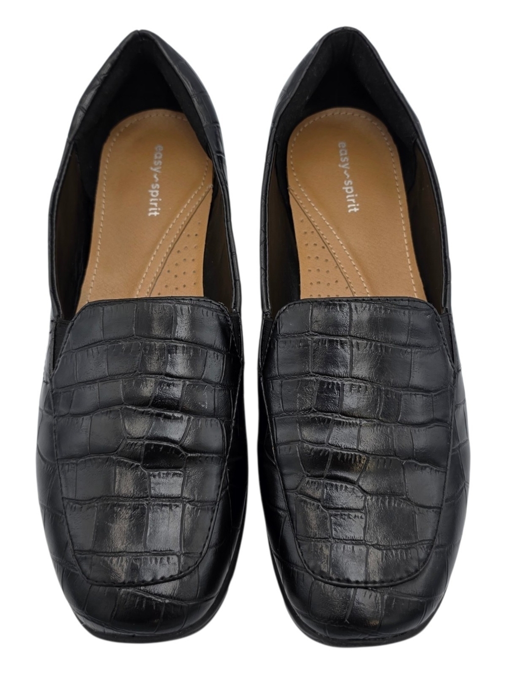 Easy Spirit Women’s Black Croc-Embossed Slip-On  Loafers Size 10M